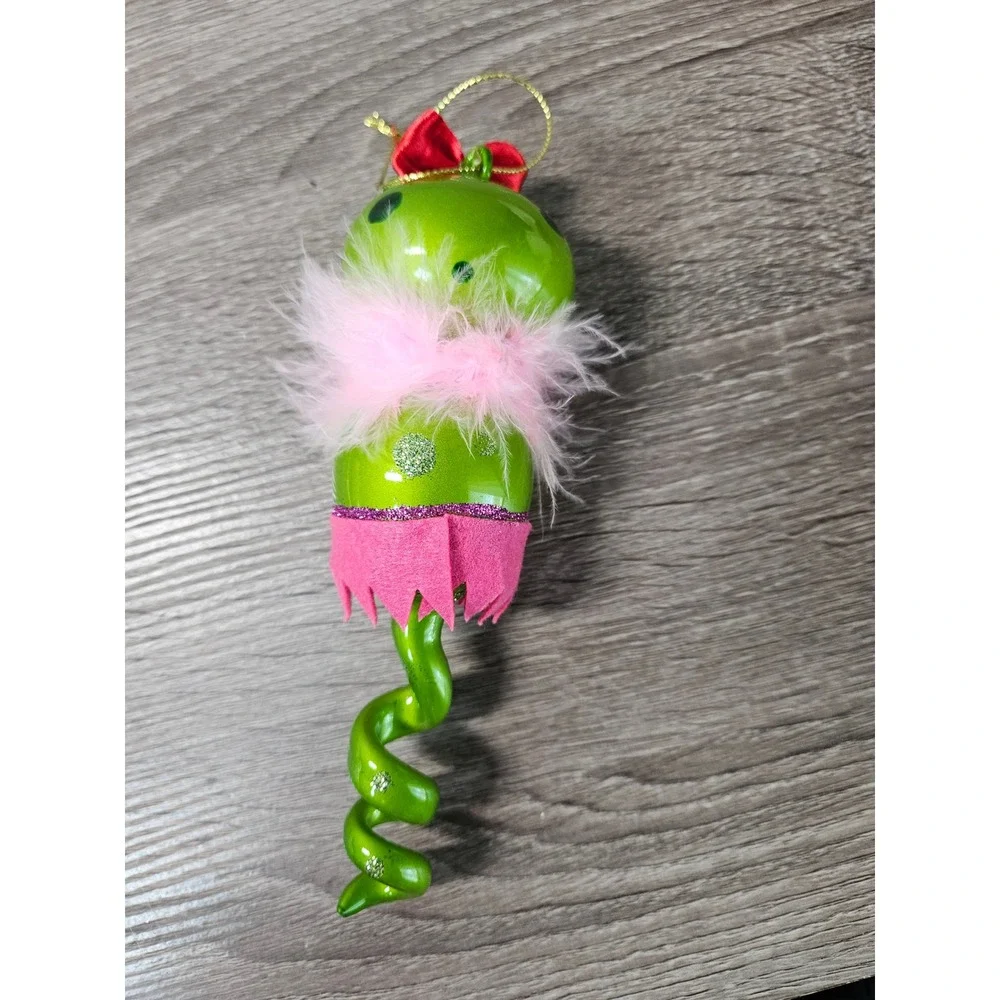 Frog Girl Glass Painted Ornament W/ Spiral Tail 8 inches Long Glittered